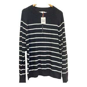 𝅺NWT MEN'S OPEN EDIT BLACK AND WHITE STRIPED 1/4 ZIP SWEATER- SIZE L